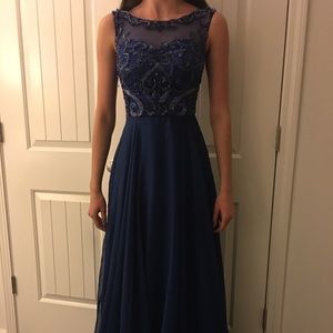Navy Jeweled Prom Dress